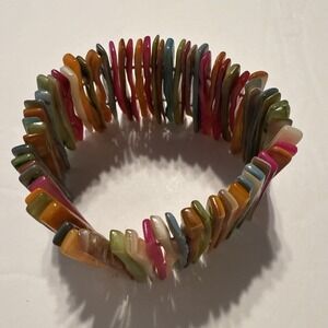 Wide Multicolor Abalone Shell Stretch Bracelet One‎ Size Fits Most Funky Boho